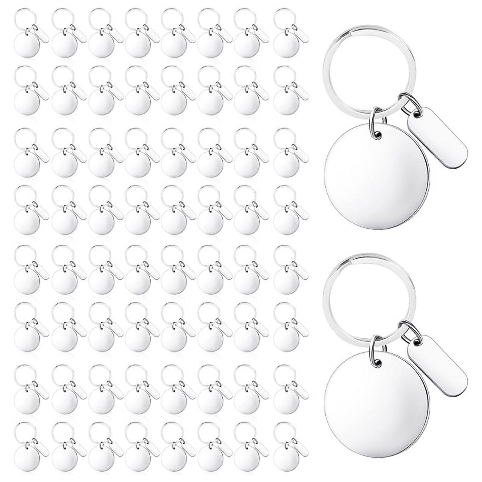 72pcs Engravable Keychain Blanks Stainless Steel Blank Key Ring Stamping Tags Round Engravable Key Ring Tags with Hole,72x keychain blanks,Silver