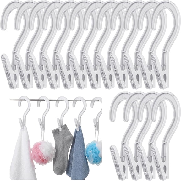 72pcs Laundry Hooks Hanging Clips, Super Strong Plastic Clothes Pins with Hooks for Pants, Towels, Socks, Multipurpose Laundry Hook Clips for Home Bathroom Travel Organization (White)