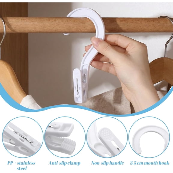72pcs Laundry Hooks Hanging Clips, Super Strong Plastic Clothes Pins with Hooks for Pants, Towels, Socks, Multipurpose Laundry Hook Clips for Home Bathroom Travel Organization (White)