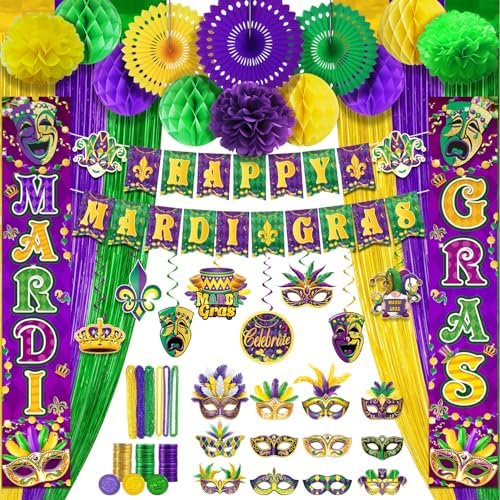 72pcs Mardi Gras Party Decorations Supplies Sets, Purple Green and Gold Party Decorations for New Orleans Mardi Gras, Fat Tuesday Decorations$$Electronics Accessories