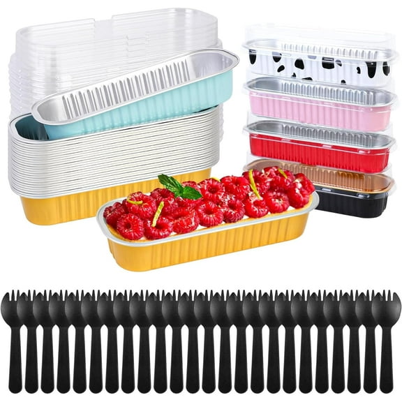 72pcs Mini Loaf Pans with Lids and Spoons 200ML Aluminum Foil Baking Tins for Bread Muffin