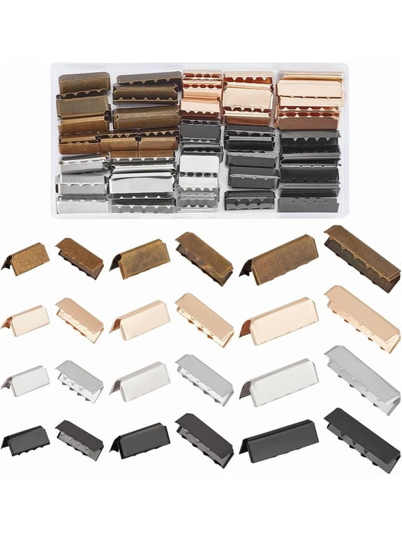 72pcs Ribbon Clamp Ends 12 Styles Belt Buckle End Ribbon Crimp Ends Webbing Ends Fasteners Jewelry Findings