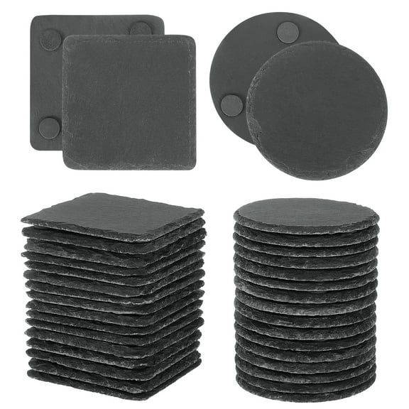 72pcs Slate Coasters, Square Stone Coasters and Round Slate Drink Coasters for Coffee Table, Black