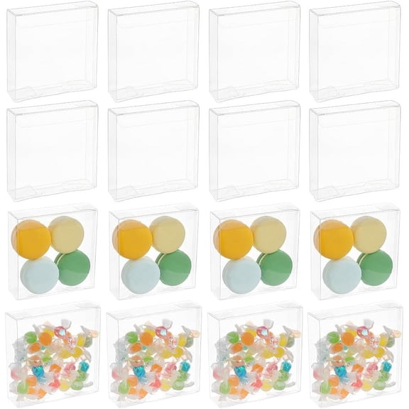 72pcs Transparent Gift Boxes 4x4x1.2inch Rectangle PVC Clear Wedding Favor Boxes for Candy Chocolate Valentine's Day Festival Gift Packaging DIY