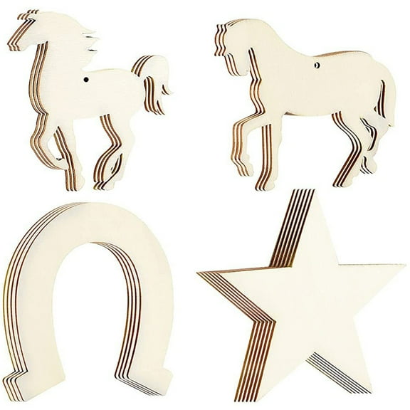 72pcs Wooden Horse Cutouts Horseshoes Star Slices DIY Home Party Decors