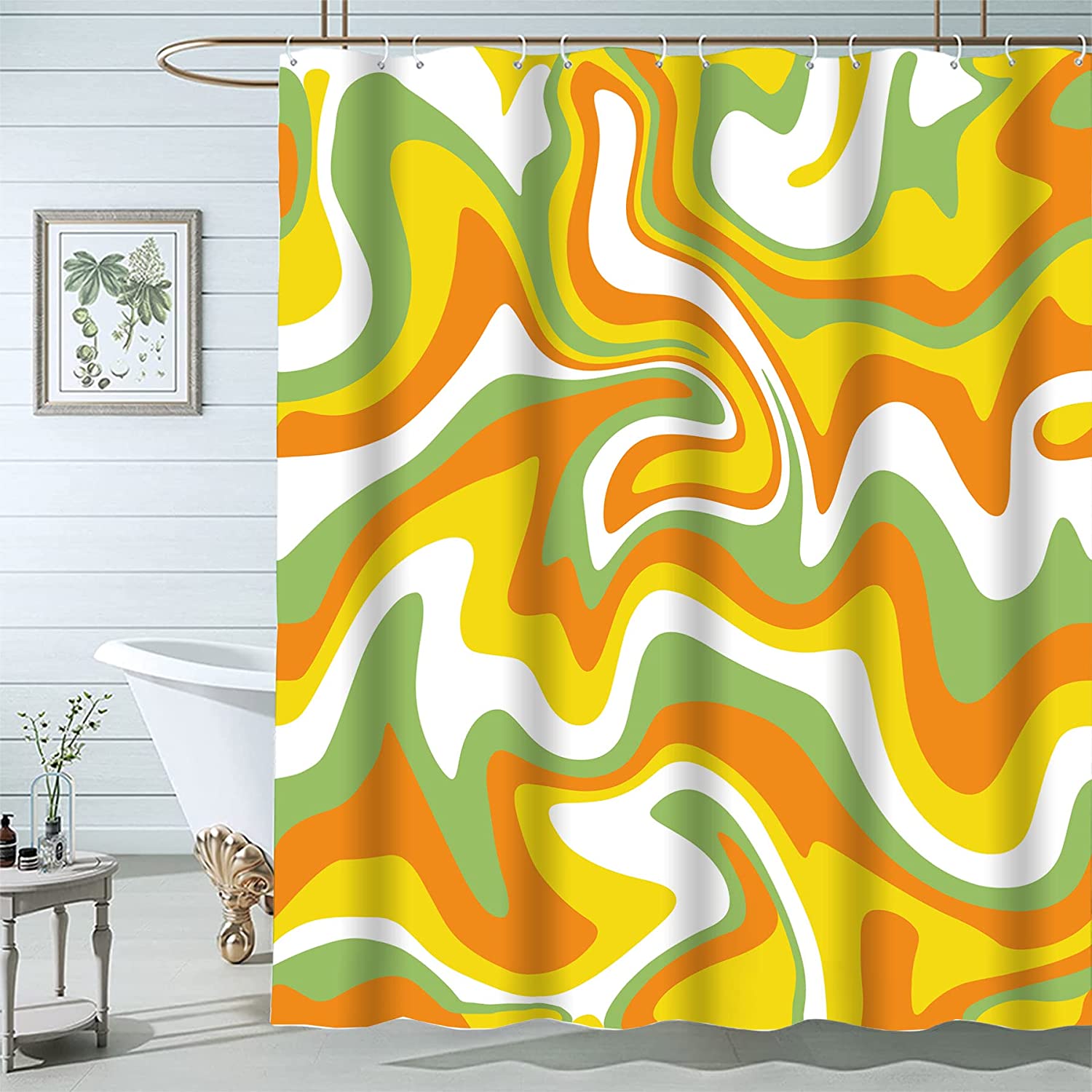 Sonernt Aesthetic 70S Abstract Wavy Swirl Shower Curtain, Cute