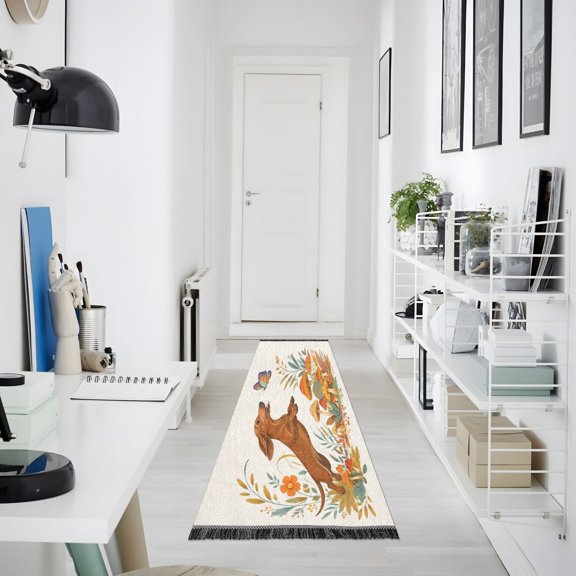 72x23.5 Inch Washable Runner Rug Non-Slip Rug with Dotted Backing for Hallway Bedroom Kitchen Dachshund Printed