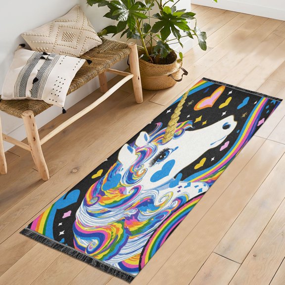 72x23.5 Runner Rug Non Slip Washable 80s-inspired Unicorn Soft Short Pile Bedroom Runner Carpet for Bedroom Hallway Entryway Kitchen Laundry