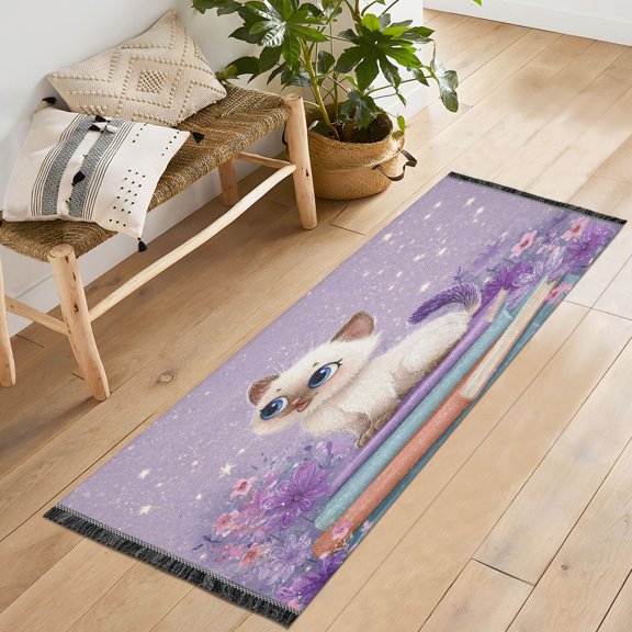 72x23.5 Runner Rug Non Slip Washable Adorable Baby Kitten Pattern Soft Short Pile Bedroom Runner Carpet for Bedroom Hallway Entryway Kitchen Laundry