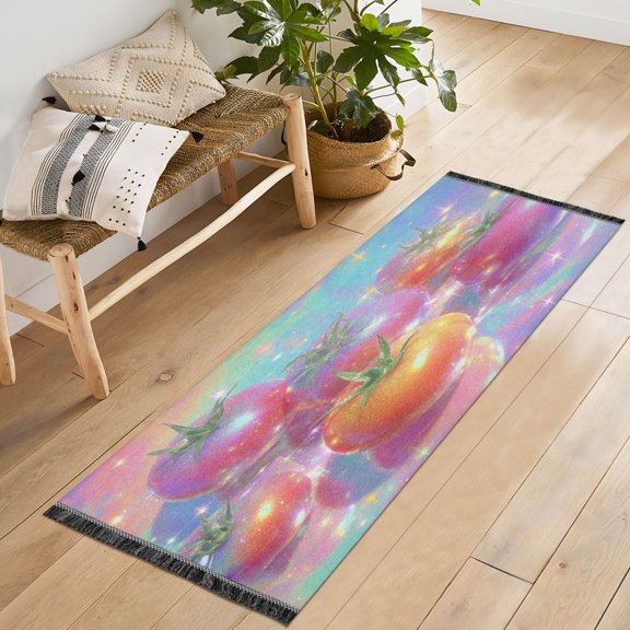 72x23.5 Runner Rug Non Slip Washable Adorable Glowing Tomatoes Soft Short Pile Bedroom Runner Carpet for Bedroom Hallway Entryway Kitchen Laundry