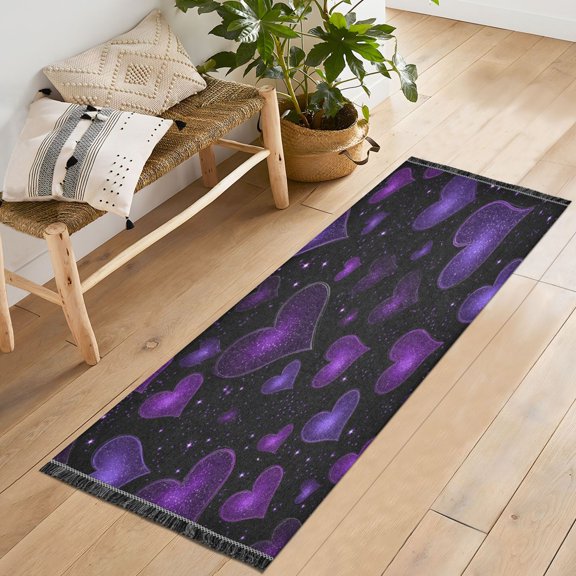 72x23.5 Runner Rug Non Slip Washable Amethyst Diamond Hearts Soft Short Pile Bedroom Runner Carpet for Bedroom Hallway Entryway Kitchen Laundry