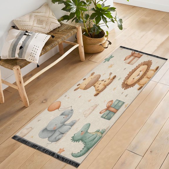 72x23.5 Runner Rug Non Slip Washable Baby Jungle Celebration Soft Short Pile Bedroom Runner Carpet for Bedroom Hallway Entryway Kitchen Laundry