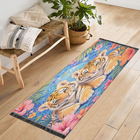 72x23.5 Runner Rug Non Slip Washable Baby Tiger Tropical Graphic Soft Short Pile Bedroom Runner Carpet for Bedroom Hallway Entryway Kitchen Laundry
