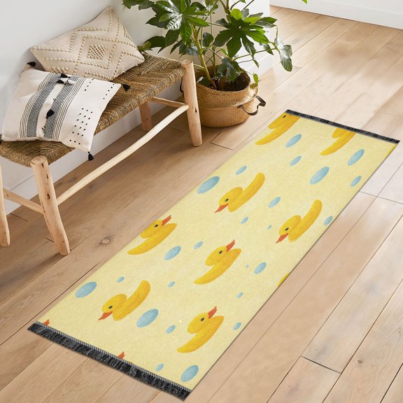 72x23.5 Runner Rug Non Slip Washable Bath Duck Print Soft Short Pile Bedroom Runner Carpet for Bedroom Hallway Entryway Kitchen Laundry