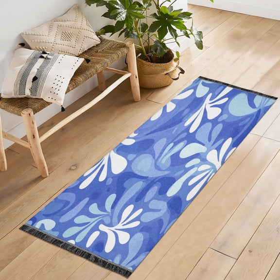 72x23.5 Runner Rug Non Slip Washable Blue Playful Splashes Soft Short Pile Bedroom Runner Carpet for Bedroom Hallway Entryway Kitchen Laundry