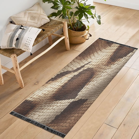 72x23.5 Runner Rug Non Slip Washable Brown Snake Skin Pattern Soft Short Pile Bedroom Runner Carpet for Bedroom Hallway Entryway Kitchen Laundry