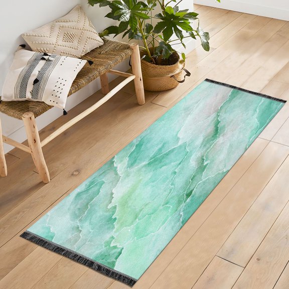 72x23.5 Runner Rug Non Slip Washable Calm Mint Marble Pattern Soft Short Pile Bedroom Runner Carpet for Bedroom Hallway Entryway Kitchen Laundry