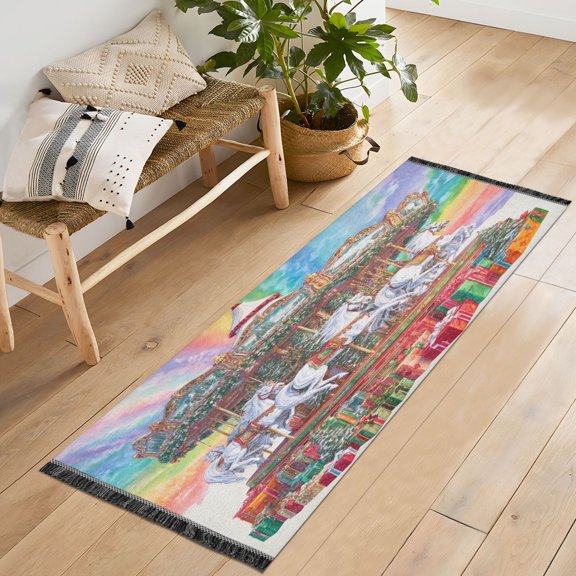 72x23.5 Runner Rug Non Slip Washable Christmas Spinning White Horse Soft Short Pile Bedroom Runner Carpet for Bedroom Hallway Entryway Kitchen Laundry