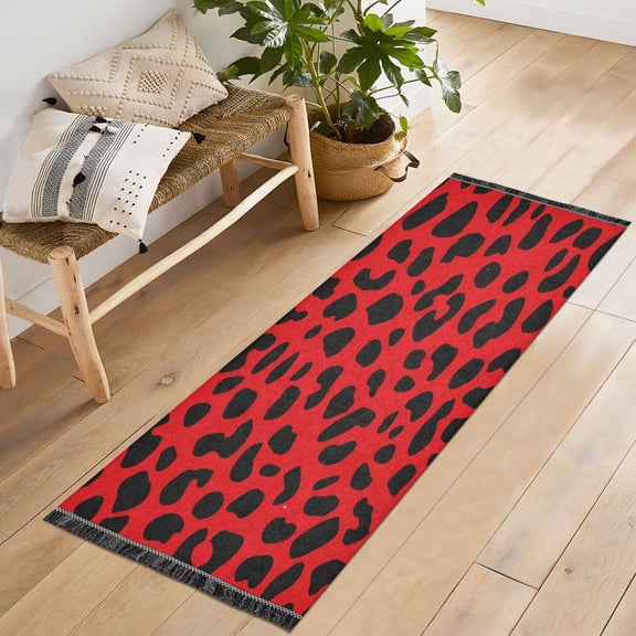 72x23.5 Runner Rug Non Slip Washable Classic Red Black Cheetah Pattern Soft Short Pile Bedroom Runner Carpet for Bedroom Hallway Entryway Kitchen Laundry