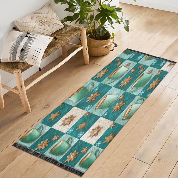 72x23.5 Runner Rug Non Slip Washable Coffee Cups and Sugar Cookies Soft Short Pile Bedroom Runner Carpet for Bedroom Hallway Entryway Kitchen Laundry