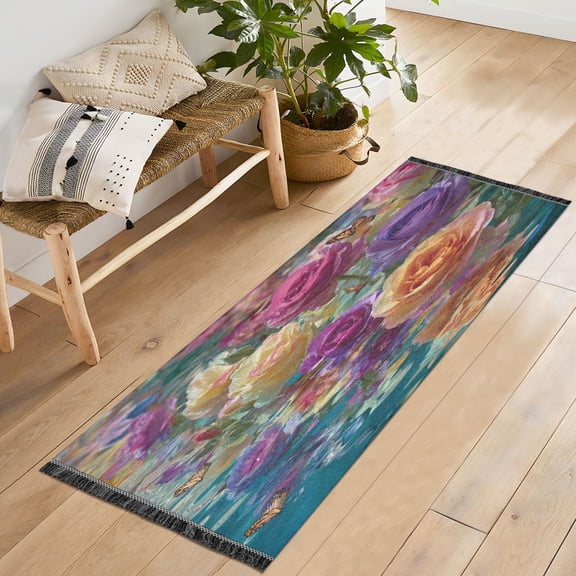 72x23.5 Runner Rug Non Slip Washable Colorful Roses Floating on Water Soft Short Pile Bedroom Runner Carpet for Bedroom Hallway Entryway Kitchen Laundry