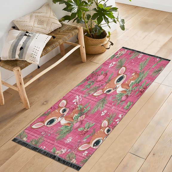 72x23.5 Runner Rug Non Slip Washable Cute Adorable Baby Deer Soft Short Pile Bedroom Runner Carpet for Bedroom Hallway Entryway Kitchen Laundry