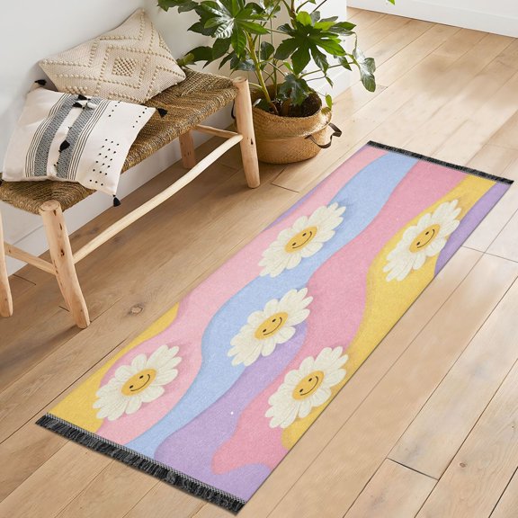 72x23.5 Runner Rug Non Slip Washable Cute Adorable Smiling Daisies Soft Short Pile Bedroom Runner Carpet for Bedroom Hallway Entryway Kitchen Laundry
