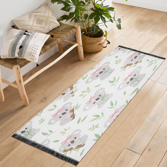 72x23.5 Runner Rug Non Slip Washable Cute Baby Koalas Pink Bows Soft Short Pile Bedroom Runner Carpet for Bedroom Hallway Entryway Kitchen Laundry
