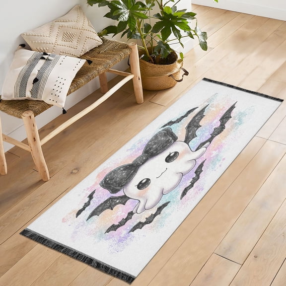 72x23.5 Runner Rug Non Slip Washable Cute Black Bat Ghost Soft Short Pile Bedroom Runner Carpet for Bedroom Hallway Entryway Kitchen Laundry