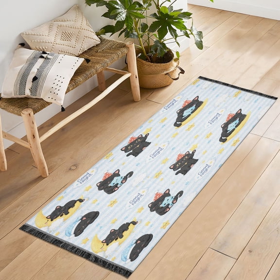 72x23.5 Runner Rug Non Slip Washable Cute Black Cats Good Night Soft Short Pile Bedroom Runner Carpet for Bedroom Hallway Entryway Kitchen Laundry