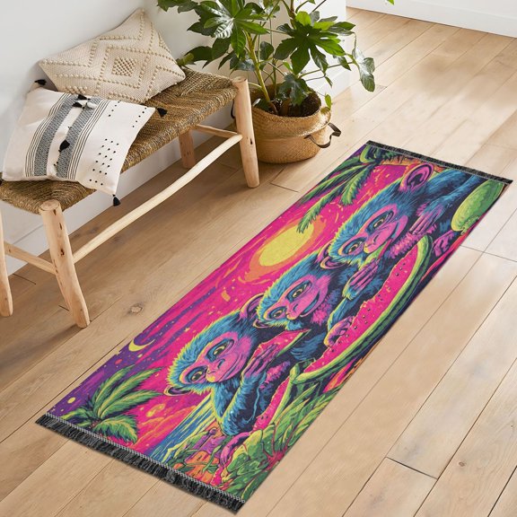 72x23.5 Runner Rug Non Slip Washable Cute Monkeys Eating Watermelon Soft Short Pile Bedroom Runner Carpet for Bedroom Hallway Entryway Kitchen Laundry