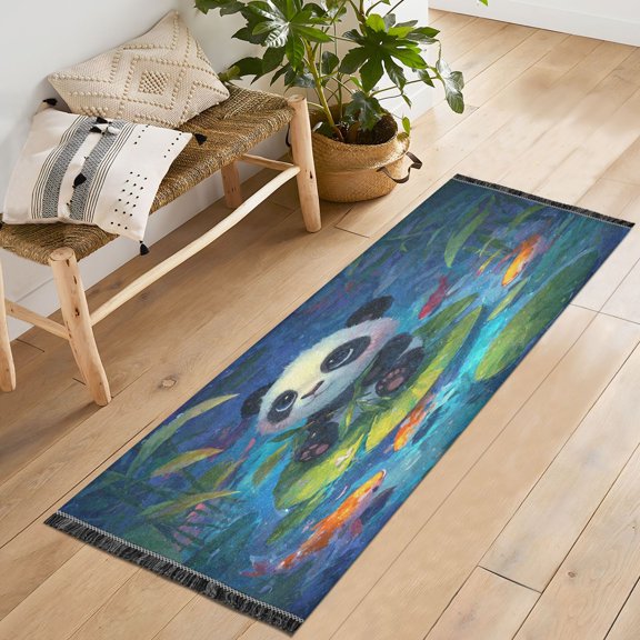 72x23.5 Runner Rug Non Slip Washable Cute Panda Baby Pattern Soft Short Pile Bedroom Runner Carpet for Bedroom Hallway Entryway Kitchen Laundry