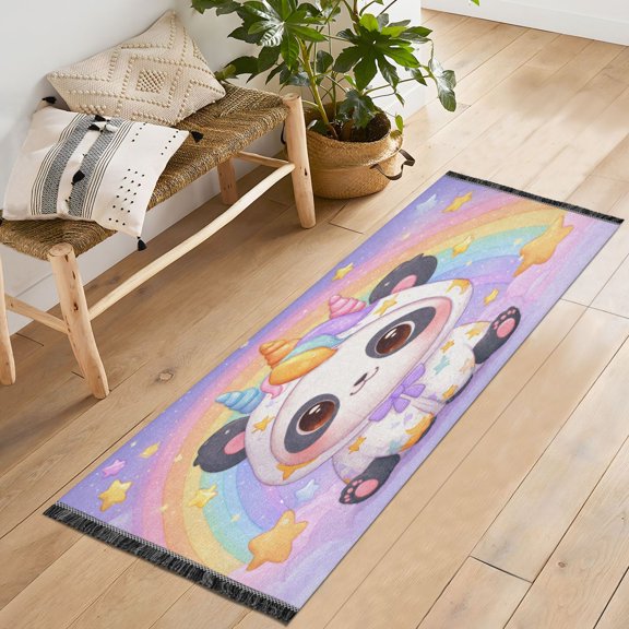 72x23.5 Runner Rug Non Slip Washable Cute Panda in Unicorn Onesie Soft Short Pile Bedroom Runner Carpet for Bedroom Hallway Entryway Kitchen Laundry