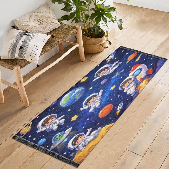 72x23.5 Runner Rug Non Slip Washable Cute Space Astronauts Pattern Soft Short Pile Bedroom Runner Carpet for Bedroom Hallway Entryway Kitchen Laundry