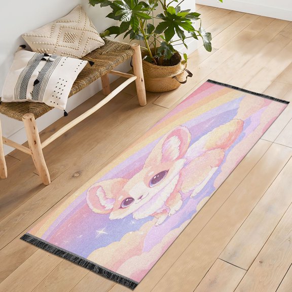 72x23.5 Runner Rug Non Slip Washable Dreamy Cloud Fox Illustration Soft Short Pile Bedroom Runner Carpet for Bedroom Hallway Entryway Kitchen Laundry