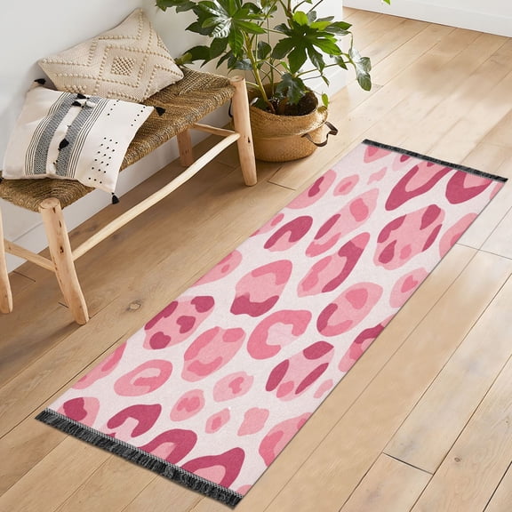 72x23.5 Runner Rug Non Slip Washable Dusty Pink Cheetah Print Pattern Soft Short Pile Bedroom Runner Carpet for Bedroom Hallway Entryway Kitchen Laundry