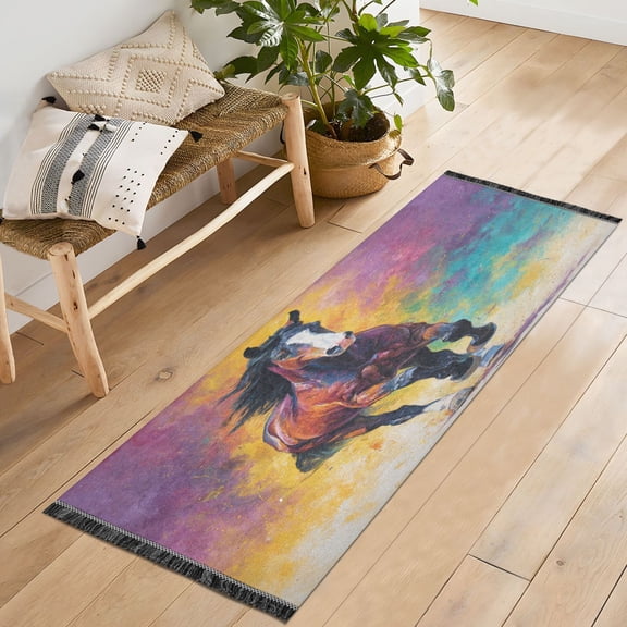 72x23.5 Runner Rug Non Slip Washable Dynamic Equestrian Art Design Soft Short Pile Bedroom Runner Carpet for Bedroom Hallway Entryway Kitchen Laundry