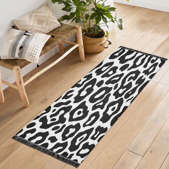 72x23.5 Runner Rug Non Slip Washable Graphic Black White Leopard Print Soft Short Pile Bedroom Runner Carpet for Bedroom Hallway Entryway Kitchen Laundry