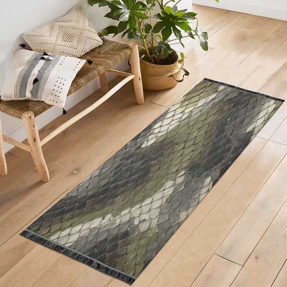 72x23.5 Runner Rug Non Slip Washable Greenish-brown Snake Skin Print Pattern Soft Short Pile Bedroom Runner Carpet for Bedroom Hallway Entryway Kitchen Laundry