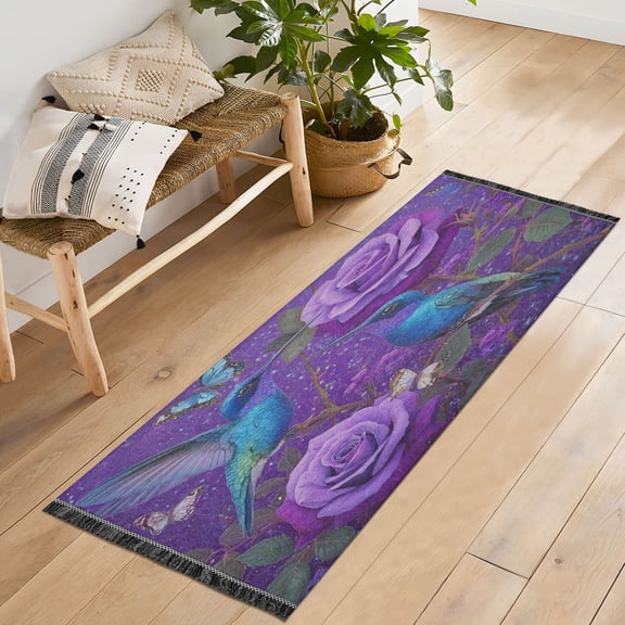 72x23.5 Runner Rug Non Slip Washable Lavender Hummingbird Dream Soft Short Pile Bedroom Runner Carpet for Bedroom Hallway Entryway Kitchen Laundry