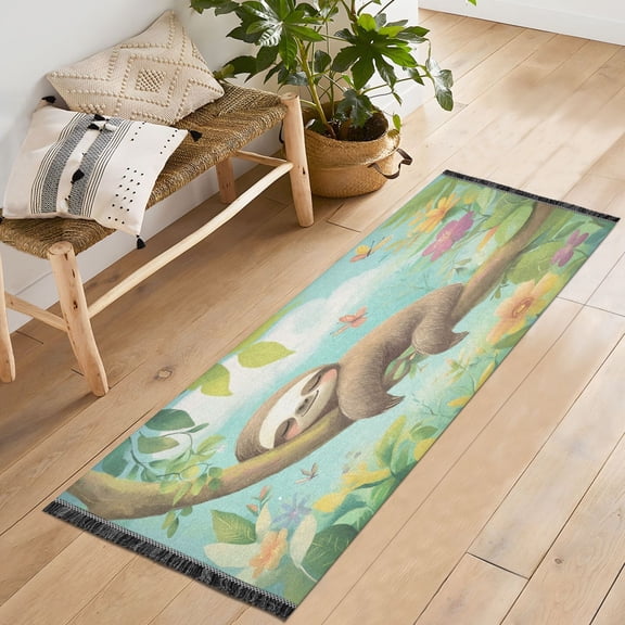 72x23.5 Runner Rug Non Slip Washable Lazy Cartoon Sloth Soft Short Pile Bedroom Runner Carpet for Bedroom Hallway Entryway Kitchen Laundry