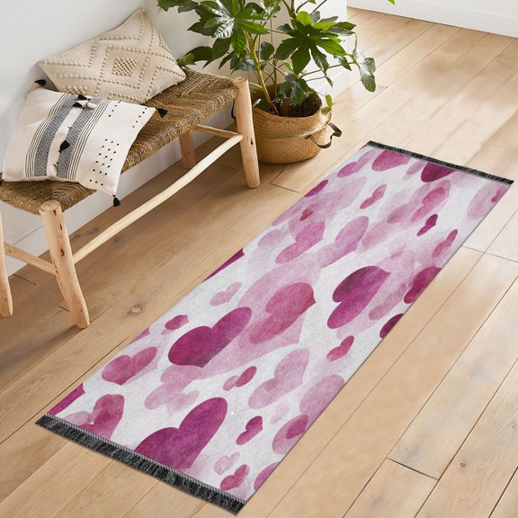 72x23.5 Runner Rug Non Slip Washable Magenta Heart Pattern Soft Short Pile Bedroom Runner Carpet for Bedroom Hallway Entryway Kitchen Laundry