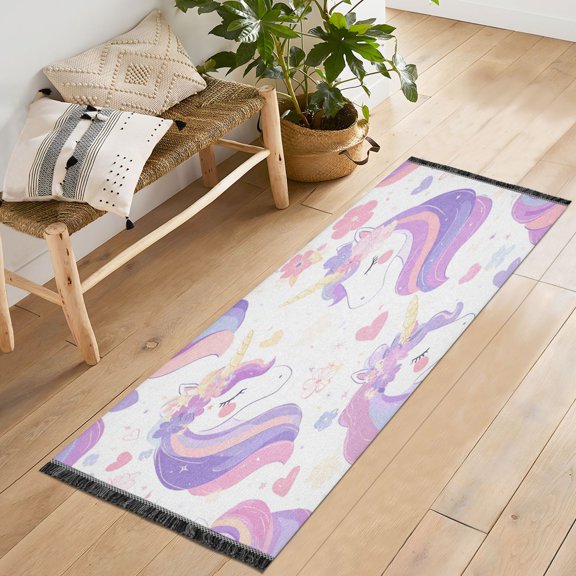 72x23.5 Runner Rug Non Slip Washable Magical Unicorn Garden Pattern Soft Short Pile Bedroom Runner Carpet for Bedroom Hallway Entryway Kitchen Laundry