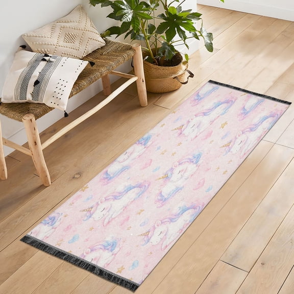 72x23.5 Runner Rug Non Slip Washable Magical Unicorn Pink Dreams Soft Short Pile Bedroom Runner Carpet for Bedroom Hallway Entryway Kitchen Laundry