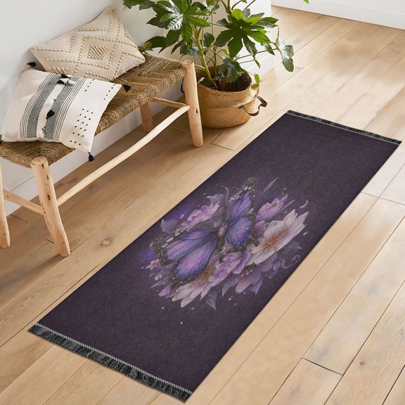 72x23.5 Runner Rug Non Slip Washable Midnight Violet Wings Soft Short Pile Bedroom Runner Carpet for Bedroom Hallway Entryway Kitchen Laundry