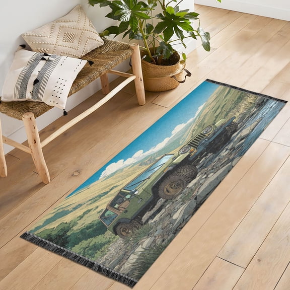 72x23.5 Runner Rug Non Slip Washable Mountain Stream Jeep Adventure Soft Short Pile Bedroom Runner Carpet for Bedroom Hallway Entryway Kitchen Laundry
