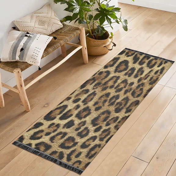 72x23.5 Runner Rug Non Slip Washable Natural Leopard Print Soft Short Pile Bedroom Runner Carpet for Bedroom Hallway Entryway Kitchen Laundry