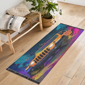 72x23.5 Runner Rug Non Slip Washable Neon Jeep Illustration Soft Short Pile Bedroom Runner Carpet for Bedroom Hallway Entryway Kitchen Laundry