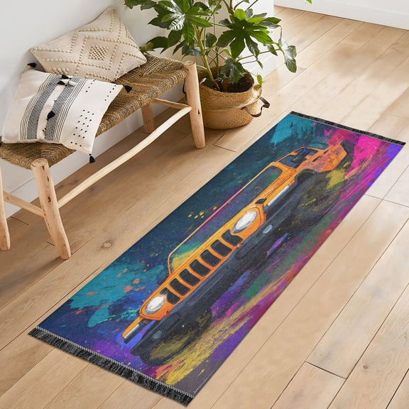 72x23.5 Runner Rug Non Slip Washable Neon Jeep Illustration Soft Short Pile Bedroom Runner Carpet for Bedroom Hallway Entryway Kitchen Laundry