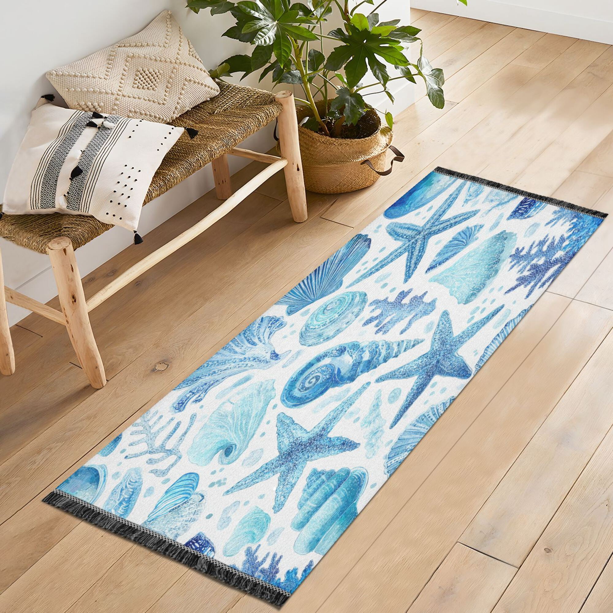 72x23.5 Runner Rug Non Slip Washable Ocean-inspired Sea Creatures ...